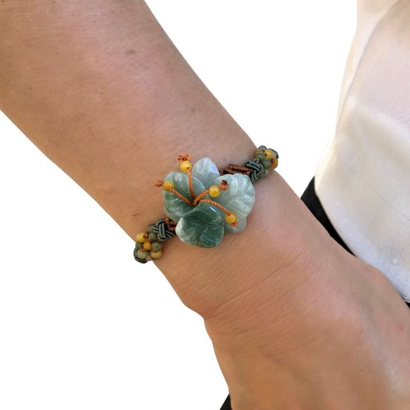 Breathtaking Iris Flower Handmade Jade Bracelet - Picture 3 of 3